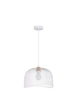 H&auml;ngelampe Wei&szlig; &Oslash; 30 cm E27 Holz Metall rund LEITH Modern