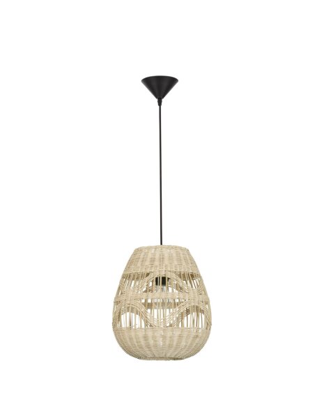 Pendelleuchte rund E27 Ø 30 cm Schwarz Beige Rattan Metall