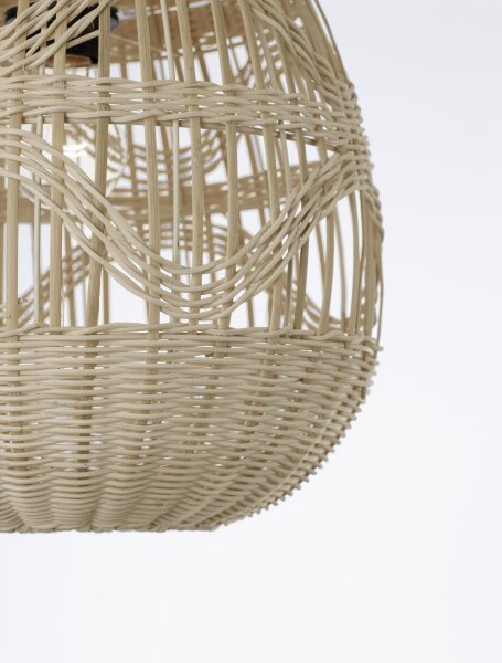 Pendelleuchte rund E27 Ø 30 cm Schwarz Beige Rattan Metall
