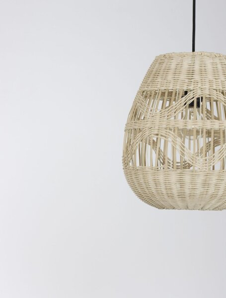 Pendelleuchte rund E27 Ø 30 cm Schwarz Beige Rattan Metall
