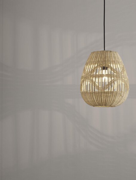 Pendelleuchte rund E27 Ø 30 cm Schwarz Beige Rattan Metall