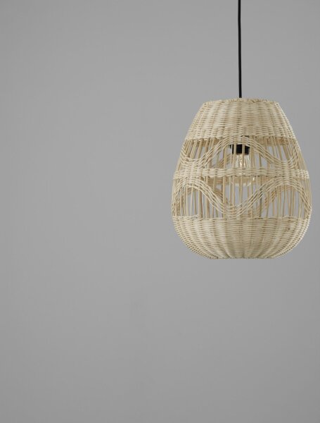Pendelleuchte rund E27 Ø 30 cm Schwarz Beige Rattan Metall
