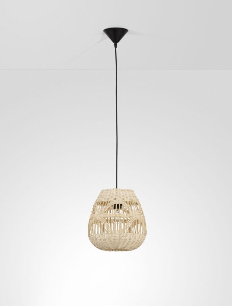 Hängelampe Schwarz Beige Ø 27 cm E27 Rattan Metall rund