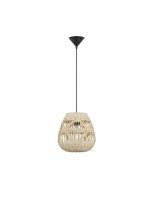 H&auml;ngelampe Schwarz Beige &Oslash; 27 cm E27 Rattan Metall rund