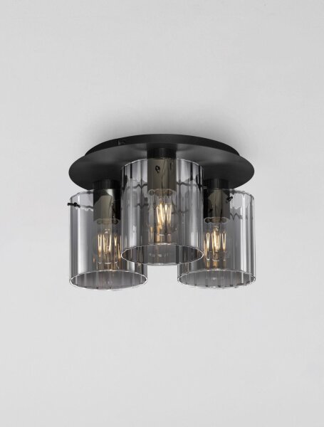Deckenlampe E27 Ø 37 cm Schwarz Grau Retro Rauchglas MADDOX