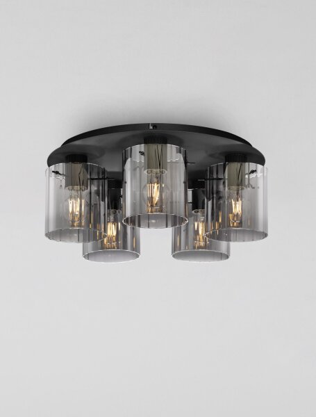 Deckenleuchte Retro Schwarz Grau Ø 50 cm E27 Rauchglas
