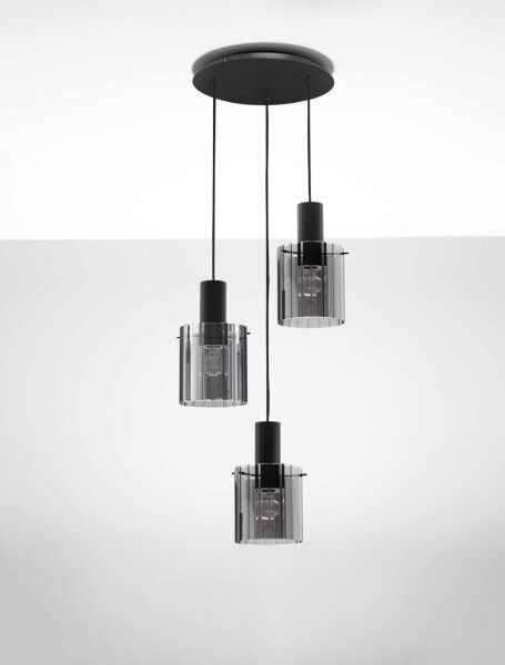 Pendelleuchte Rauchglas E27 Schwarz Grau 45 cm breit Retro