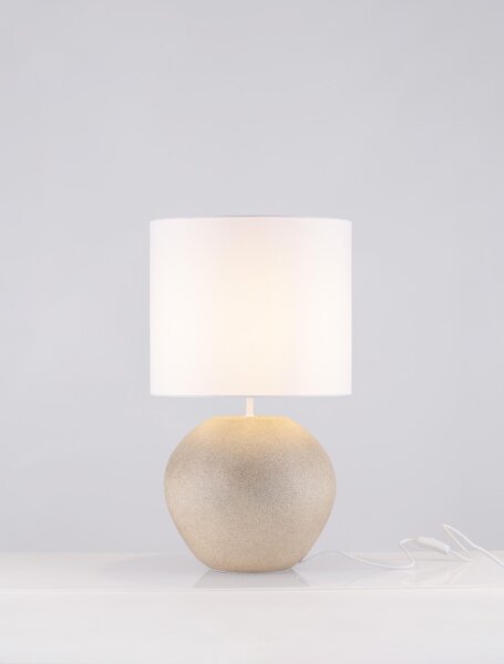 Tischlampe Retro E27 60 cm Creme Weiß Gips Stoffschirm