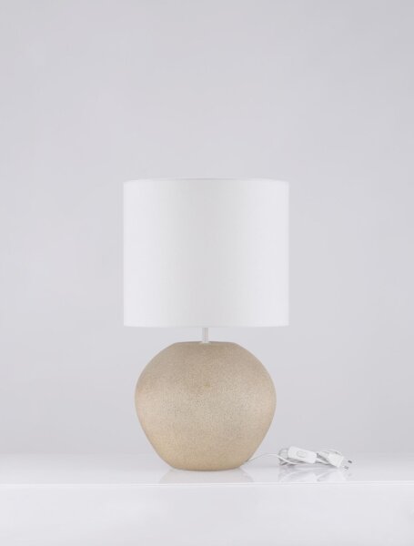 Tischlampe Retro E27 60 cm Creme Weiß Gips Stoffschirm