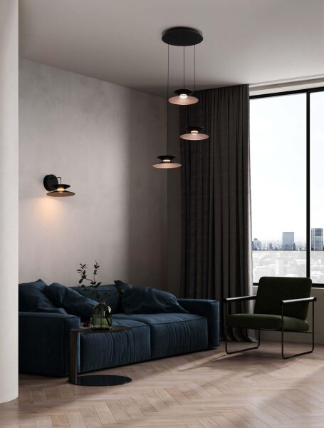 LED Pendelleuchte 42 cm breit in Schwarz Gold dimmbar Modern