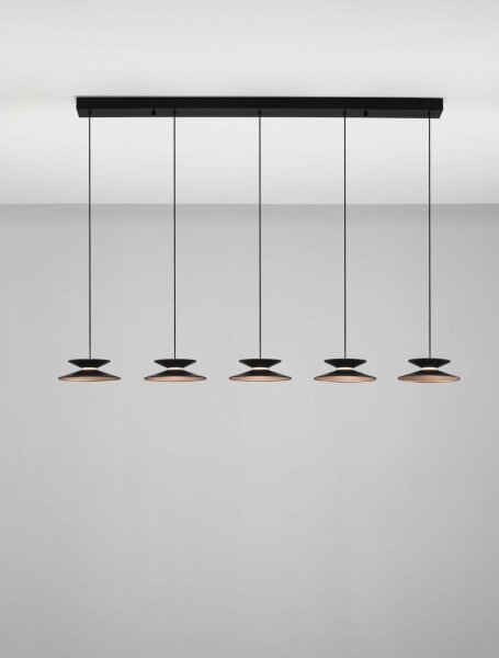 LED Hängelampe in Schwarz Gold 132 cm lang dimmbar 5 flammig