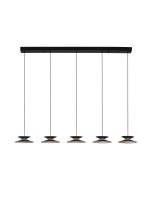 LED H&auml;ngelampe in Schwarz Gold 132 cm lang dimmbar 5 flammig
