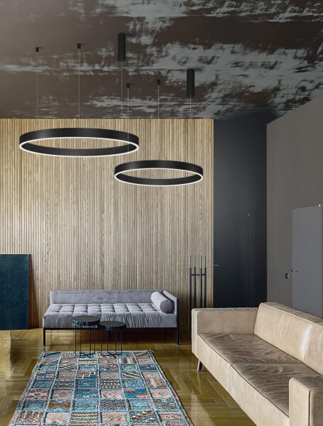 LED Pendelleuchte Schwarz Ø 60 cm dimmbar Ring CCT Aluminium