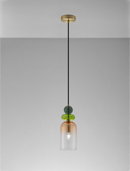 Hängelampe Kunstvoll in Orange Grün Gold 10,8 cm breit E14