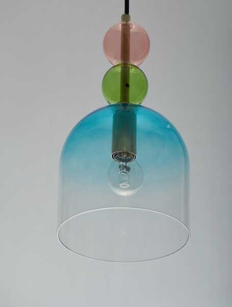 Pendelleuchte Glas Metall E14 in Gold Blau Rosé 16 cm breit