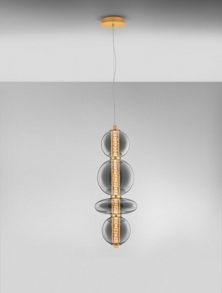 LED Pendelleuchte rund Ø 26 cm in Gold Grau höhenverstellbar