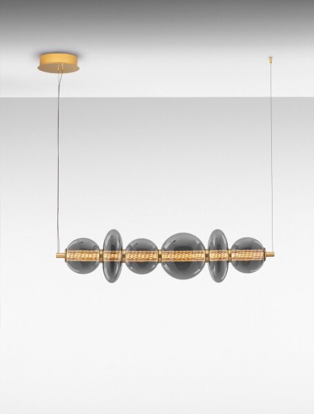 LED Hängelampe in Gold Grau dimmbar Rauchglas 6 flammig