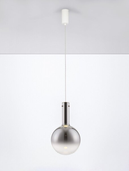 LED Hängelampe Weiß Grau Ø 25 cm dimmbar Rauchglas Metall
