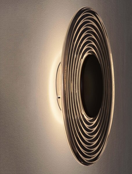 LED Wandlampe rund 30 cm breit in Nickel Grau Rauchglas