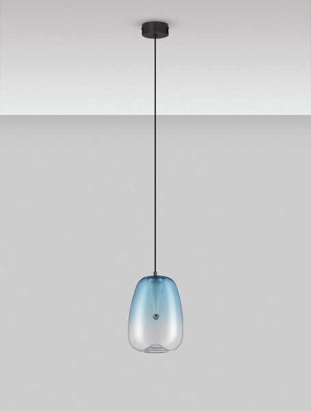 LED Pendelleuchte rund Ø 16 cm Schwarz Blau höhenverstellbar