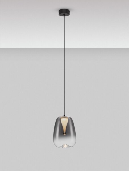 LED Hängelampe Schwarz Ø 16 cm Rauchglas rund warmweiß
