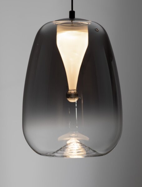 LED Hängelampe Schwarz Ø 16 cm Rauchglas rund warmweiß