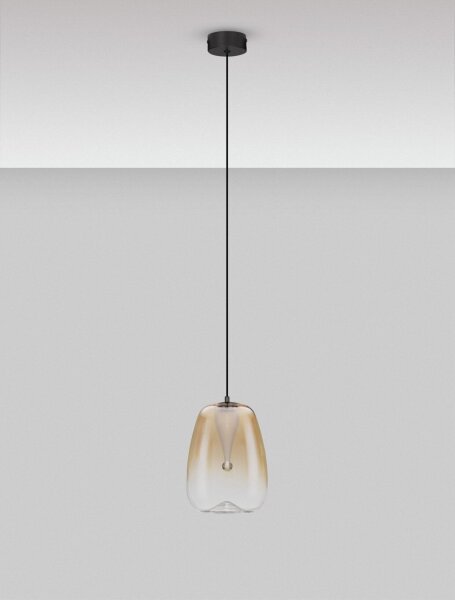LED Hängeleuchte Schwarz Amber Ø 16 cm höhenverstellbar rund