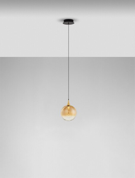 LED Pendelleuchte rund Ø 16 cm in Schwarz Gold Glas warmweiß