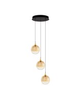 LED H&auml;ngeleuchte in Schwarz Gold 36 cm breit dimmbar Glas