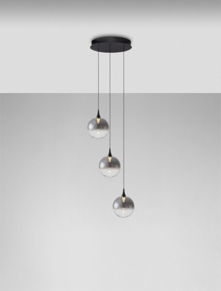 LED Pendelleuchte Glas Schwarz 36 cm breit dimmbar 3 flammig