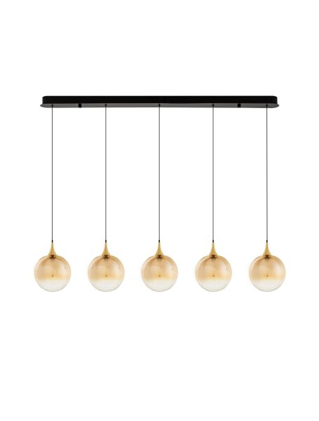 LED Hängelampe 115 cm lang in Schwarz Gold dimmbar Glas rund