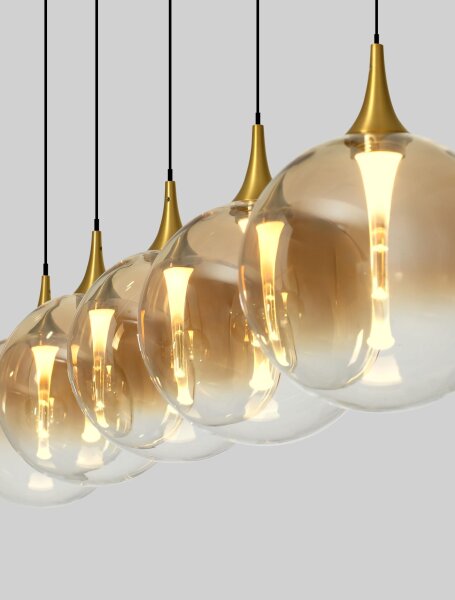 LED Hängelampe 115 cm lang in Schwarz Gold dimmbar Glas rund