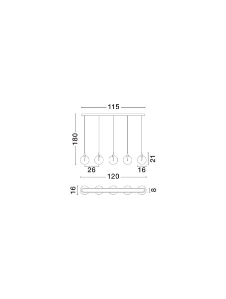 LED Hängelampe 115 cm lang in Schwarz Gold dimmbar Glas rund