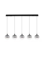 LED H&auml;ngeleuchte dimmbar Schwarz 115 cm lang Glas 5 flammig