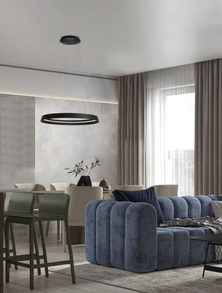 LED Hängelampe Ø 60 cm Schwarz dimmbar höhenverstellbar Ring