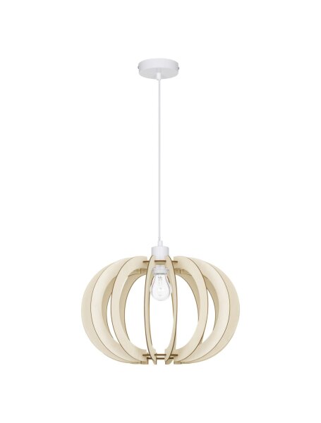 Pendelleuchte rund E27 Ø 40 cm Weiß Natur höhenverstellbar