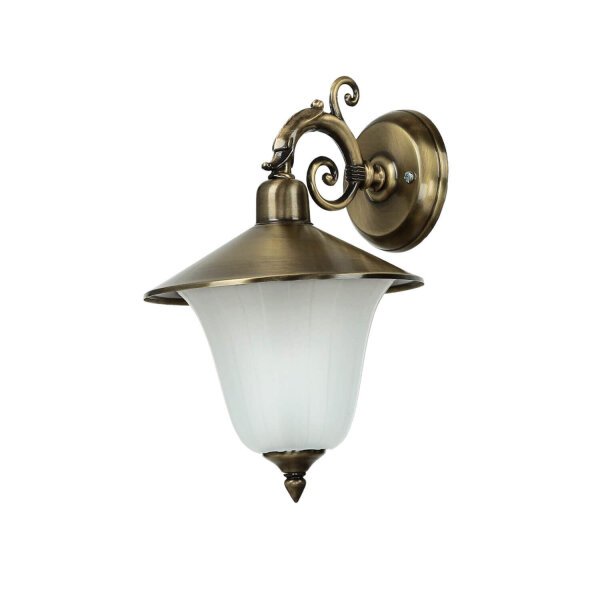 Lampe dextérieur murale en laiton antique avec abat-jour en verre
