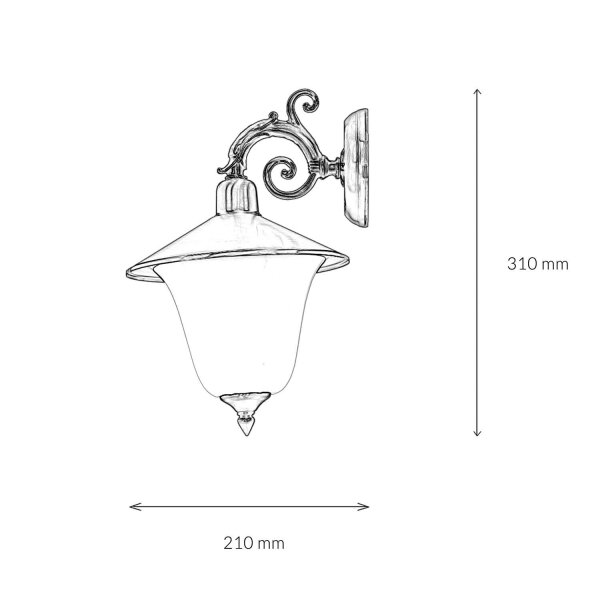 Lampe dextérieur murale en laiton antique avec abat-jour en verre