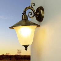 Au&szlig;enlampe Wand aus Messing Antik mit Glasschirm