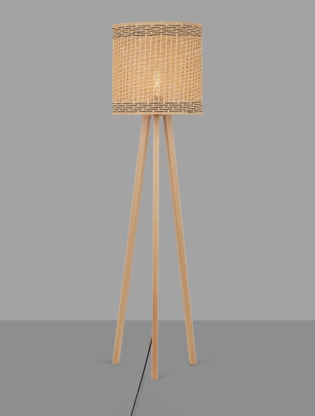 Stehlampe Dreibein E27 165 cm Natur Holz Seegras 2 flammig