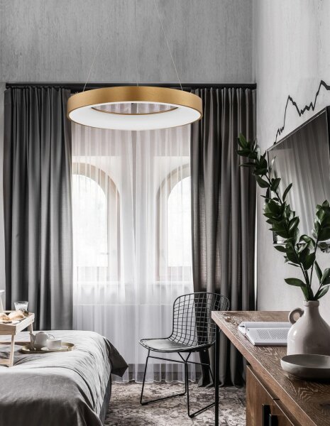 LED Kronleuchter Ø 60 cm dimmbar in Gold gebürstet Ring