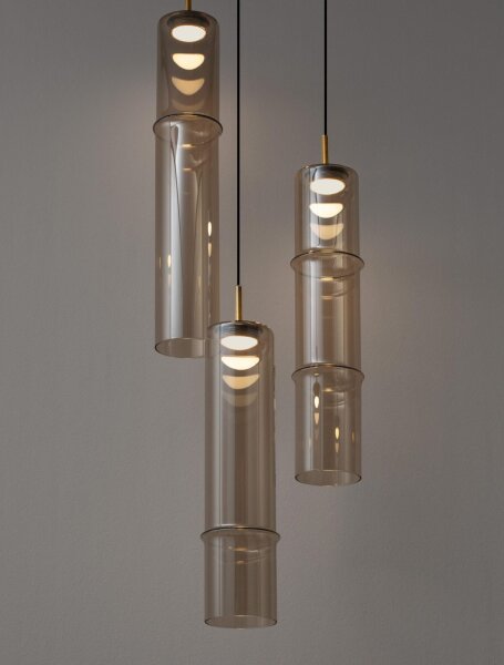 LED Pendelleuchte Rauchglas in Gold Cognac 29 cm breit