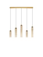 LED H&auml;ngelampe 94 cm lang in Gold Cognac dimmbar Rauchglas