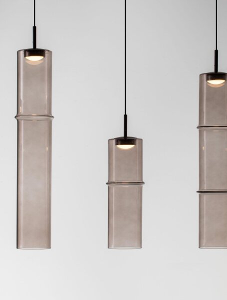 LED Hängeleuchte dimmbar Mokka Schwarz 94 cm lang Rauchglas