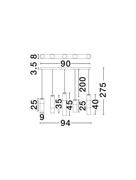 LED Hängeleuchte dimmbar Mokka Schwarz 94 cm lang Rauchglas