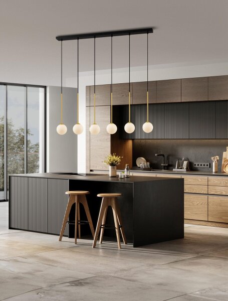Hängeleuchte in Schwarz Weiß Gold 100 cm lang G9 Retro Glas