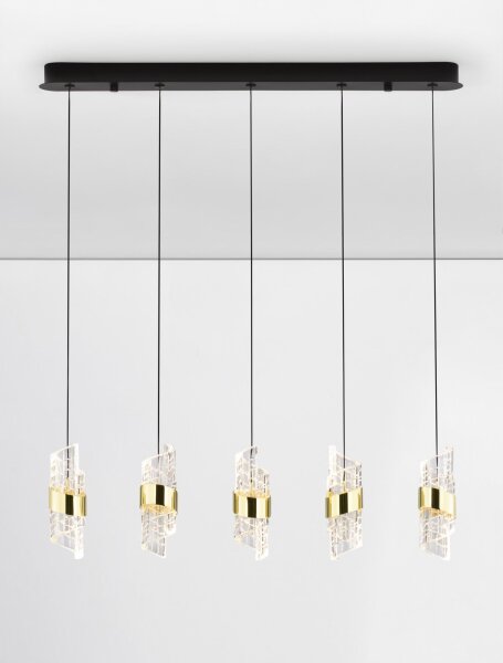 LED Hängelampe in Schwarz Gold 82 cm lang 5 flammig warmweiß