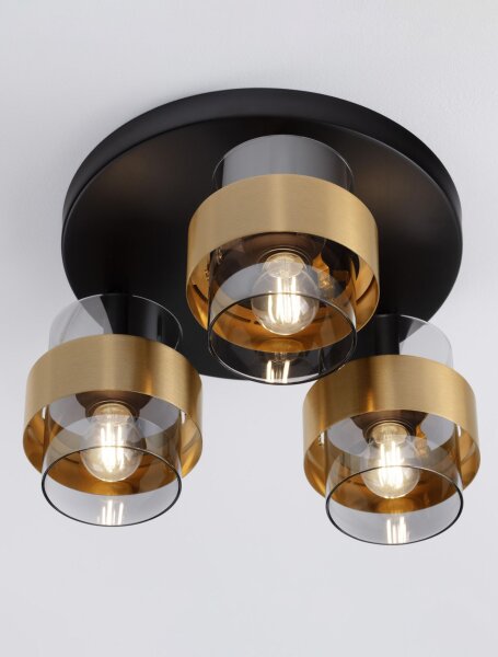 Deckenlampe in Schwarz Grau Gold Ø 37 cm E27 rund 3 flammig