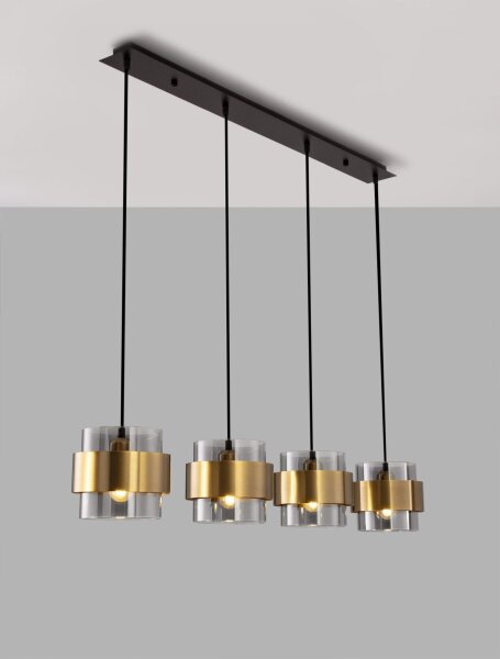 Pendelleuchte 110 cm lang E27 in Schwarz Grau Gold 4 flammig