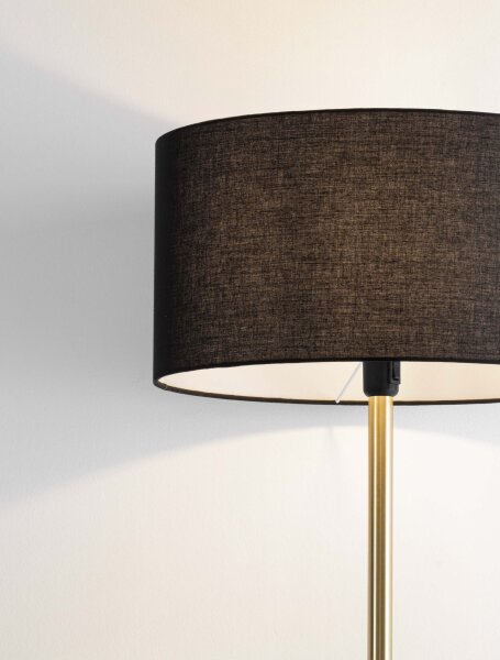 Stehlampe Stoffschirm in Schwarz Gold E27 165 cm Fußschalter